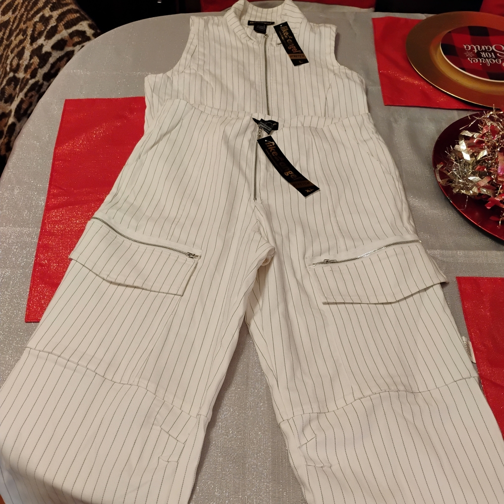 Elegant White Striped Jumpsuit.